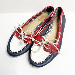 🤩 Sperry Topsiders Red, White, and Blue Loafers